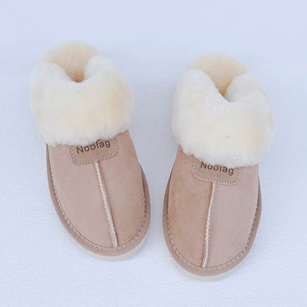 Noblag Men And Women Tan Sheepskin Wool Fur Slippers
